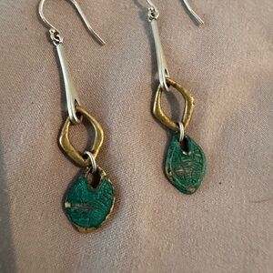 Silpada Green and Gold Dangle Earrings with Asymmetric Design